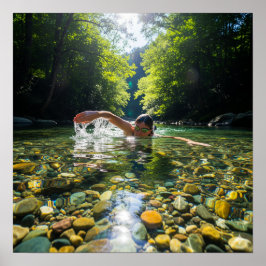 Zwemmen in een heldere stroom poster