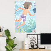 Zwemmen in een warm koraalrif poster (Thuiskantoor)