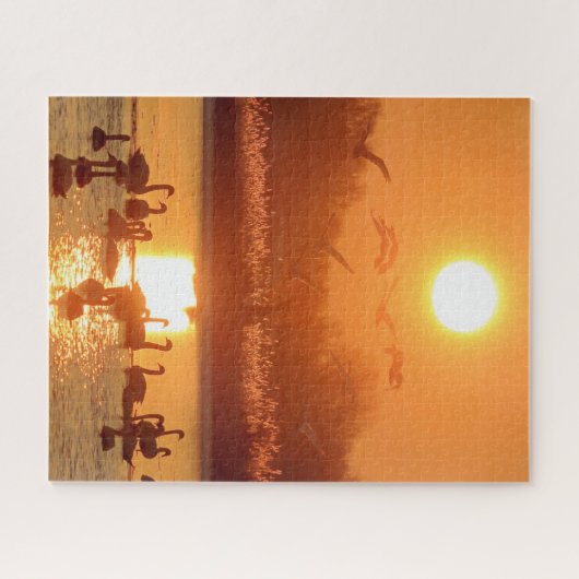 Zwemmen in het meer bij Sunset Legpuzzel (Horizontaal)