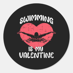 Zwemmen is mijn Valentijnsdag Hart Liefde Zwemspor Ronde Sticker