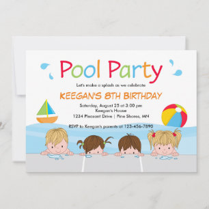 Zwemmen Kinder Pool Birthday Uitnodigingen │ Versi