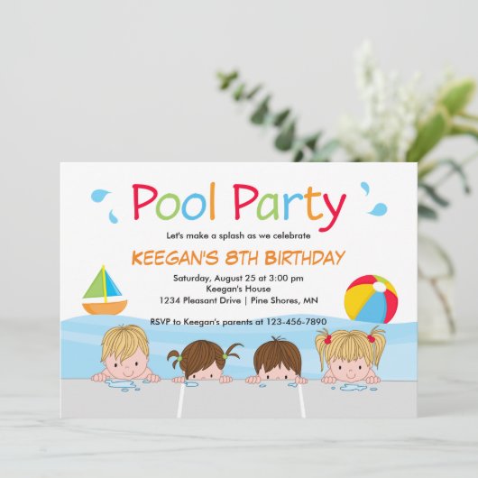 Zwemmen Kinder zwembad verjaardagsuitnodigingen │  Kaart (Staand voorkant)