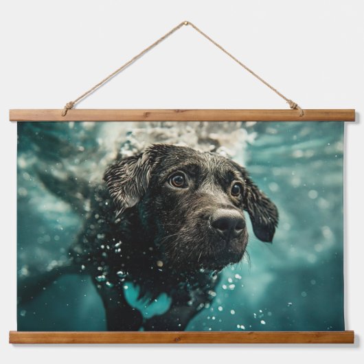 Zwemmen Labrador Puppy Onderwater Ontwerp Hangend Wandkleed (Voorkant)