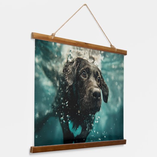 Zwemmen Labrador Puppy Onderwater Ontwerp Hangend Wandkleed (Gebogen)