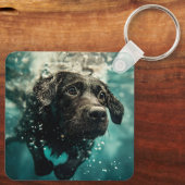Zwemmen Labrador Puppy Onderwater Ontwerp Sleutelhanger (Achterkant)