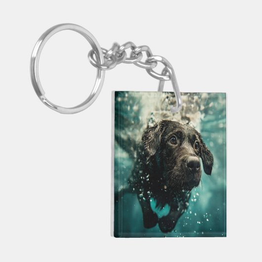 Zwemmen Labrador Puppy Onderwater Ontwerp Sleutelhanger (Voorkant Links)