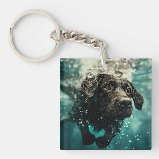 Zwemmen Labrador Puppy Onderwater Ontwerp Sleutelhanger (Voorkant)