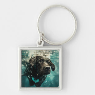 Zwemmen Labrador Puppy Onderwater Ontwerp Sleutelhanger