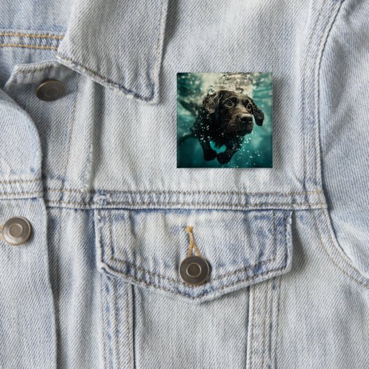 Zwemmen Labrador Puppy Onderwater Ontwerp Vierkante Button 5,1 Cm (In situ)