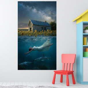Zwemmen met haaien op de Prairie Surrealistische K Poster