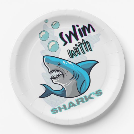 zwemmen met haaien papieren bordje (Voorkant)