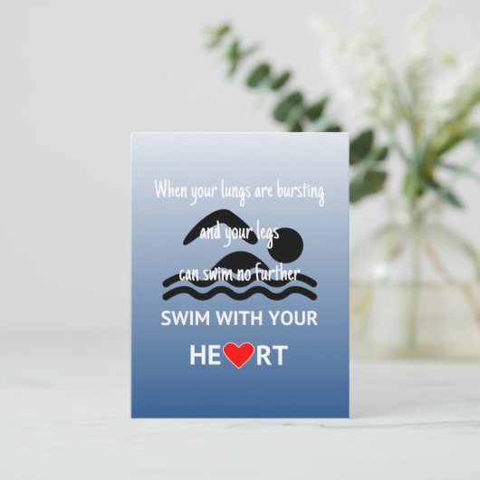 Zwemmen met je hart inspirerend briefkaart (Staand voorkant)