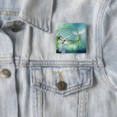 Zwemmen met Zalm Knop Vierkante Button 5,1 Cm (In situ)