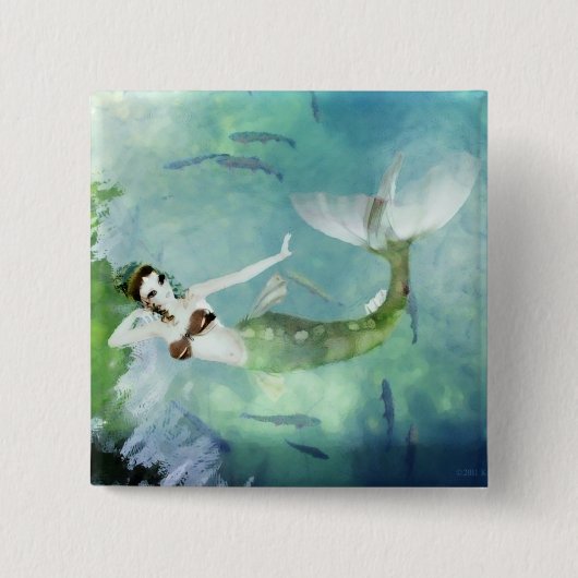 Zwemmen met Zalm Knop Vierkante Button 5,1 Cm (Voorkant)