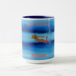 Zwemmen Onder Water Glitterende Zwemmer Mok