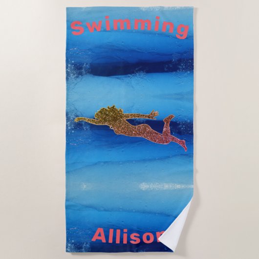 Zwemmen onder water Sparkly Swimmer Beach Towel Strandlaken (Voorkant)