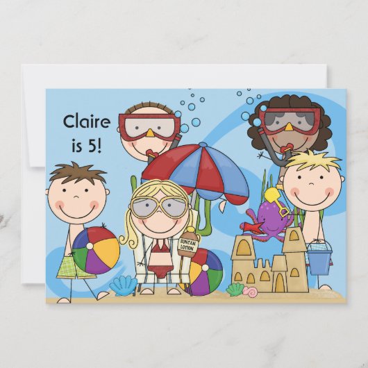 Zwemmen op het strand Verjaardagsuitnodiging Kaart (Voorkant)