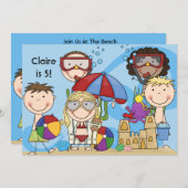 Zwemmen op het strand Verjaardagsuitnodiging Kaart (Voorkant / Achterkant)