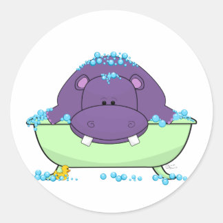 Zwemmen Paarse Hippo Ronde Sticker