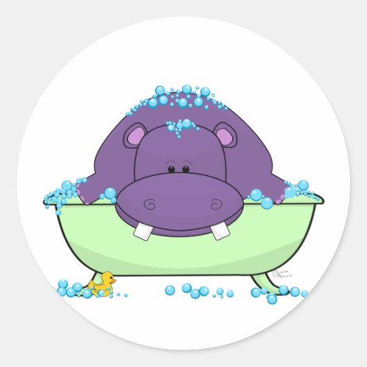 Zwemmen Paarse Hippo Ronde Sticker (Voorkant)