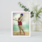 Zwemmen Schoonheid in diepe cranberry badpak Briefkaart (Staand voorkant)