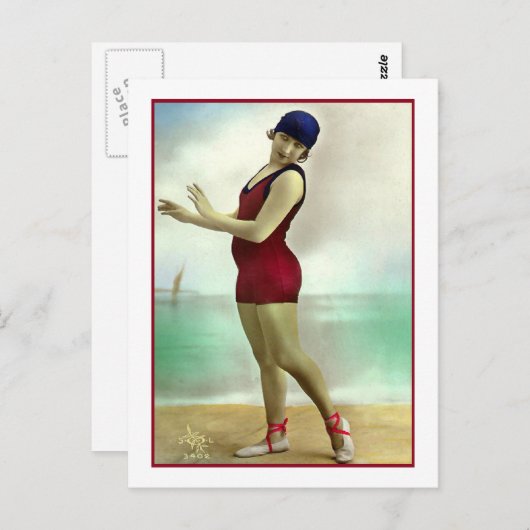 Zwemmen Schoonheid in diepe cranberry badpak Briefkaart (Voorkant / Achterkant)