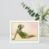 Zwemmen Schoonheid in kiwi groen badpak Briefkaart (Staand voorkant)