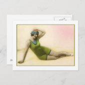 Zwemmen Schoonheid in kiwi groen badpak Briefkaart (Voorkant / Achterkant)