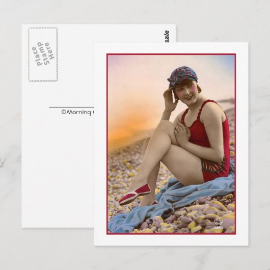 Zwemmen Schoonheid in rood badpak Briefkaart (Voorkant / Achterkant)