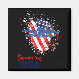Zwemmen Steun Team Vlag Usa Zwembad Zwemmer Magneet