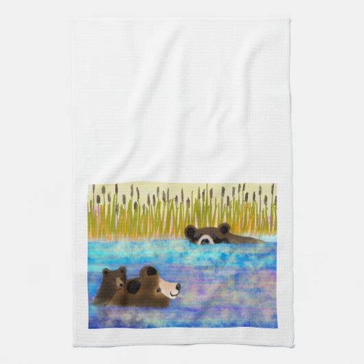 Zwemmen van Beer Dish Towel Theedoek (Verticaal)
