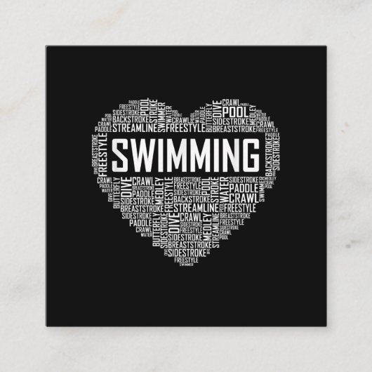 Zwemmen van het hart van de coachwimmer Gift Swim  Vierkante Visitekaartje (Voorkant)