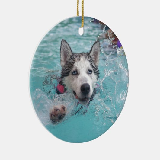 Zwemmen van honden in zwembad keramisch ornament (Rechts)