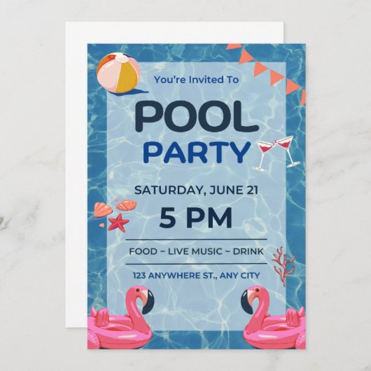 Zwemmen Verjaardag uitnodiging (Voorkant / Achterkant)