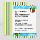 Zwemmen verjaardagsfeestje uitnodigingen (Voorkant / Achterkant)