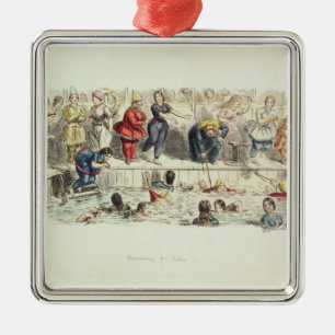 Zwemmen voor dames, 1844 (litho) metalen ornament
