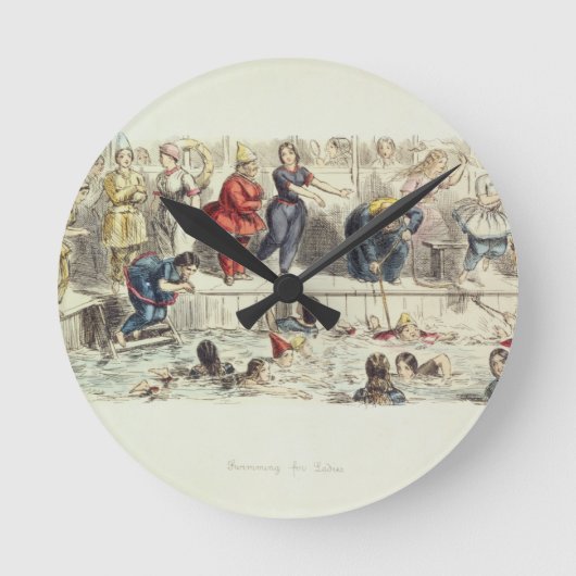 Zwemmen voor dames, 1844 (litho) ronde klok (Voorkant)