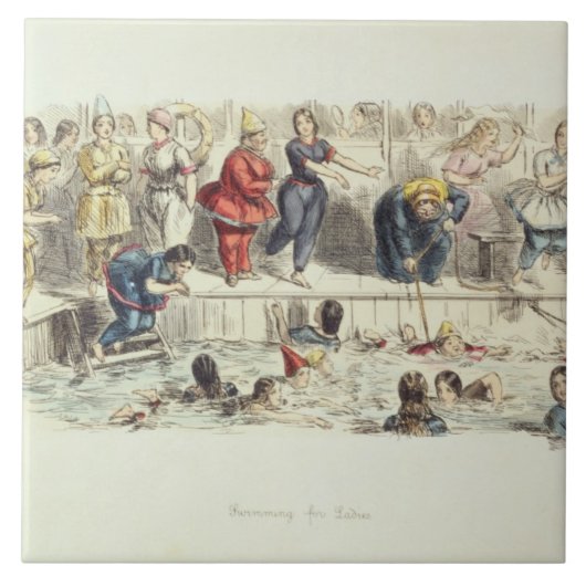 Zwemmen voor dames, 1844 (litho) tegeltje (Voorkant)