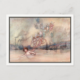 Zwemmen voorbij de stad door Warwick Goble Briefkaart