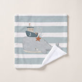 Zwemmen Walvissen Stripe handdoek set met naam (Wasdoekje)