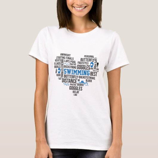 Zwemmen Woord Kunst Typografie T-shirt (Voorkant)