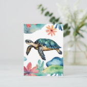 Zwemmen Zee Schildpad Abstracte Waterverf Briefkaart (Staand voorkant)