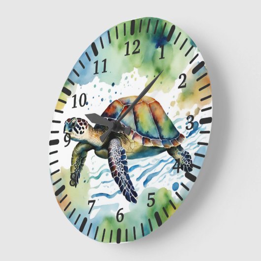 Zwemmen Zee Schildpad Abstracte Waterverf Grote Klok (Hoek)