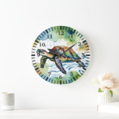 Zwemmen Zee Schildpad Abstracte Waterverf Grote Klok (Huis)
