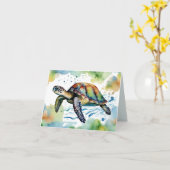 Zwemmen Zee Schildpad Abstracte Waterverf Kaart (Gele Bloem)