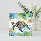 Zwemmen Zee Schildpad Abstracte Waterverf Kaart (Staand voorkant)