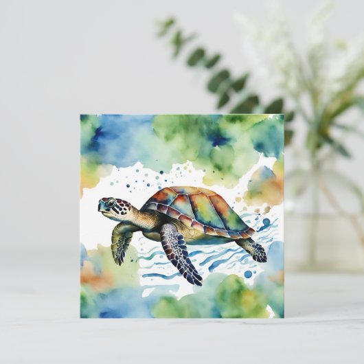 Zwemmen Zee Schildpad Abstracte Waterverf Kaart (Staand voorkant)