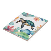 Zwemmen Zee Schildpad Abstracte Waterverf Tegeltje (Zijkant)