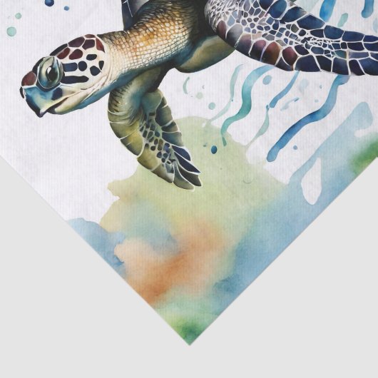 Zwemmen Zee Schildpad Abstracte Waterverf Tissuepapier (Detail)