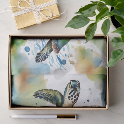Zwemmen Zee Schildpad Abstracte Waterverf Tissuepapier (Geschenk)